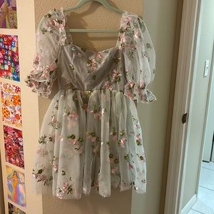 SHEIN Pale Green Embroidered Fairy Core Dress